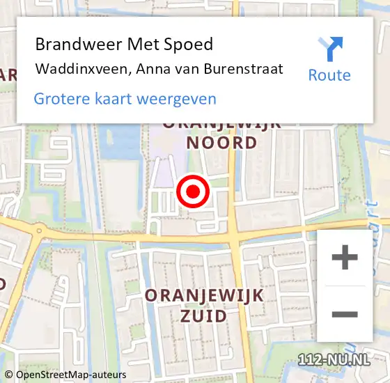 Locatie op kaart van de 112 melding: Brandweer Met Spoed Naar Waddinxveen, Anna van Burenstraat op 6 augustus 2024 07:26