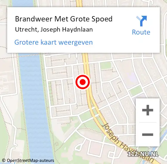 Locatie op kaart van de 112 melding: Brandweer Met Grote Spoed Naar Utrecht, Joseph Haydnlaan op 6 augustus 2024 07:31