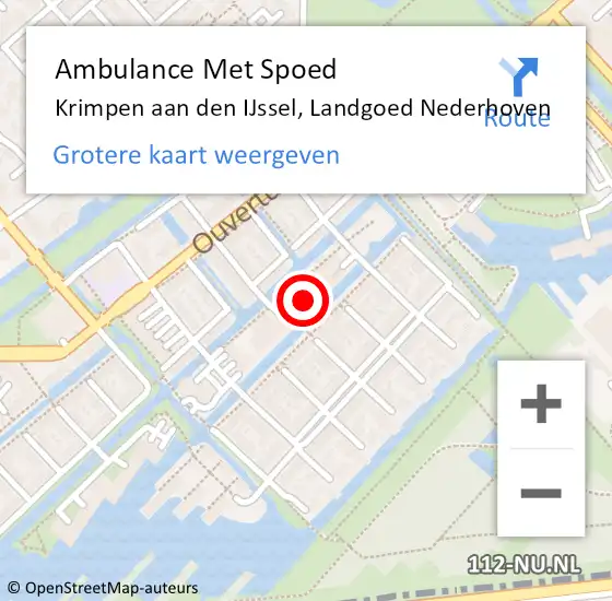 Locatie op kaart van de 112 melding: Ambulance Met Spoed Naar Krimpen aan den IJssel, Landgoed Nederhoven op 6 augustus 2024 07:33