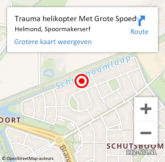 Locatie op kaart van de 112 melding: Trauma helikopter Met Grote Spoed Naar Helmond, Spoormakerserf op 6 augustus 2024 08:04