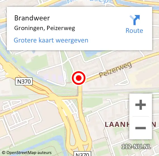 Locatie op kaart van de 112 melding: Brandweer Groningen, Peizerweg op 6 augustus 2024 08:48