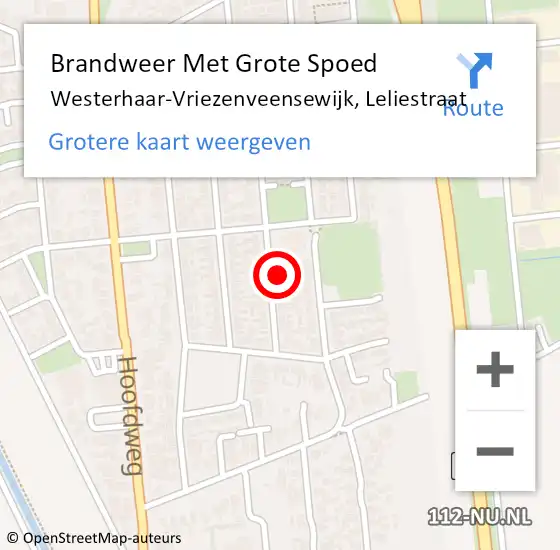 Locatie op kaart van de 112 melding: Brandweer Met Grote Spoed Naar Westerhaar-Vriezenveensewijk, Leliestraat op 6 augustus 2024 08:50