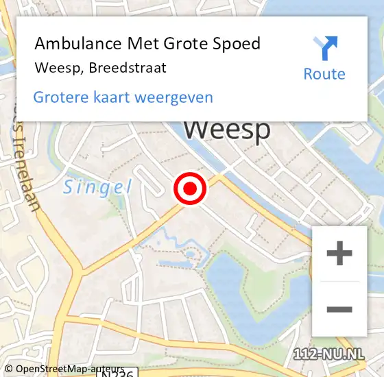 Locatie op kaart van de 112 melding: Ambulance Met Grote Spoed Naar Weesp, Breedstraat op 15 oktober 2014 13:40