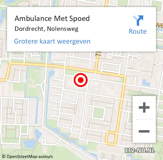 Locatie op kaart van de 112 melding: Ambulance Met Spoed Naar Dordrecht, Nolensweg op 6 augustus 2024 09:04