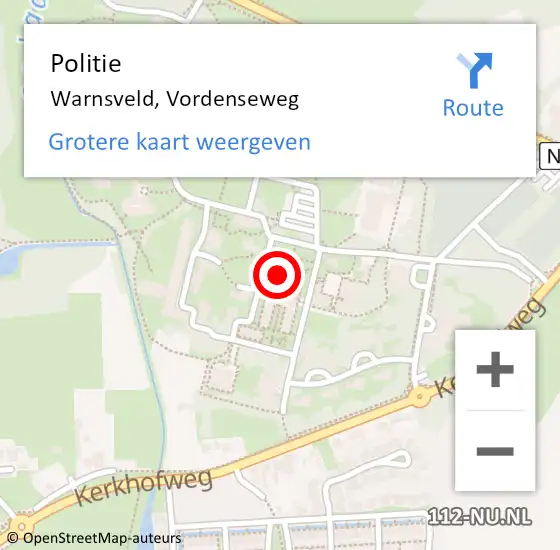 Locatie op kaart van de 112 melding: Politie Warnsveld, Vordenseweg op 6 augustus 2024 09:35