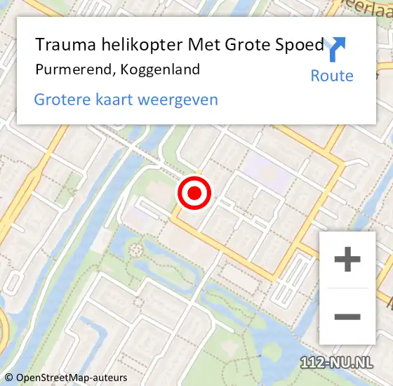 Locatie op kaart van de 112 melding: Trauma helikopter Met Grote Spoed Naar Purmerend, Koggenland op 6 augustus 2024 10:05