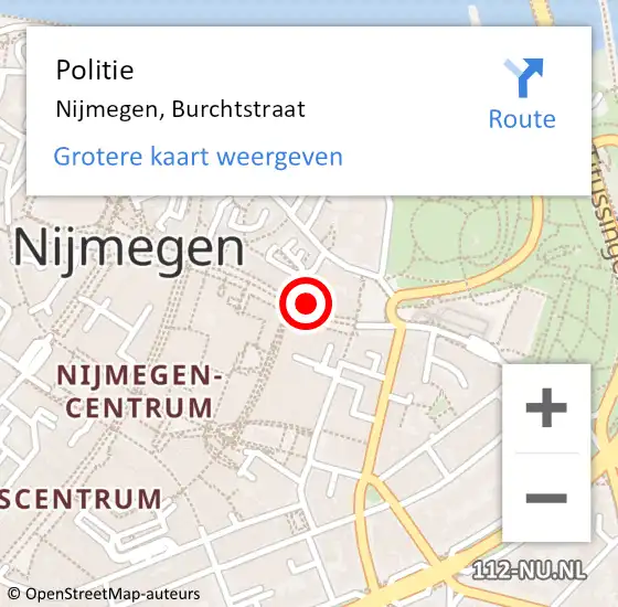 Locatie op kaart van de 112 melding: Politie Nijmegen, Burchtstraat op 6 augustus 2024 10:34