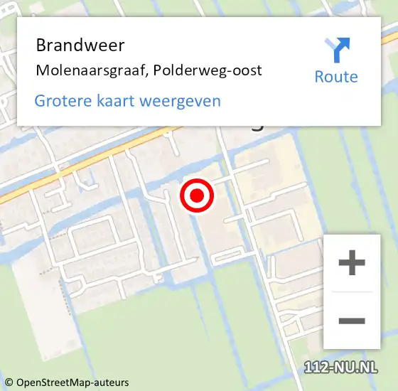 Locatie op kaart van de 112 melding: Brandweer Molenaarsgraaf, Polderweg-oost op 6 augustus 2024 10:36