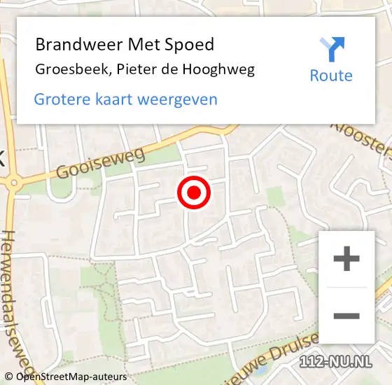 Locatie op kaart van de 112 melding: Brandweer Met Spoed Naar Groesbeek, Pieter de Hooghweg op 6 augustus 2024 10:37