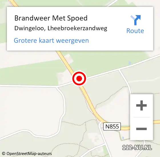 Locatie op kaart van de 112 melding: Brandweer Met Spoed Naar Dwingeloo, Lheebroekerzandweg op 6 augustus 2024 10:38