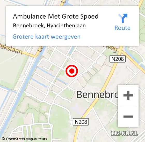 Locatie op kaart van de 112 melding: Ambulance Met Grote Spoed Naar Bennebroek, Hyacinthenlaan op 6 augustus 2024 10:39