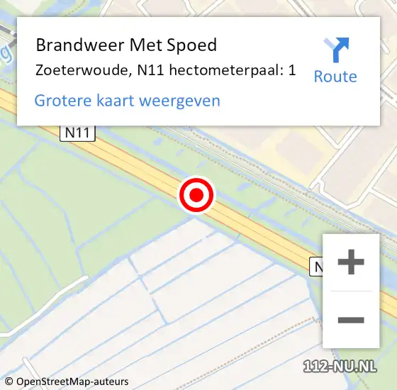 Locatie op kaart van de 112 melding: Brandweer Met Spoed Naar Zoeterwoude, N11 hectometerpaal: 1 op 6 augustus 2024 10:46