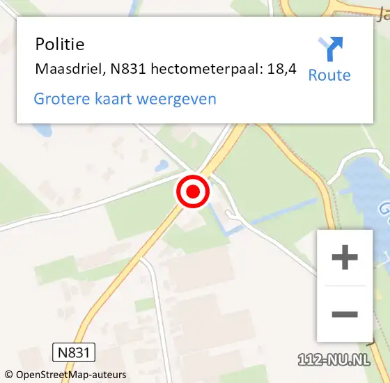 Locatie op kaart van de 112 melding: Politie Maasdriel, N831 hectometerpaal: 18,4 op 6 augustus 2024 11:01