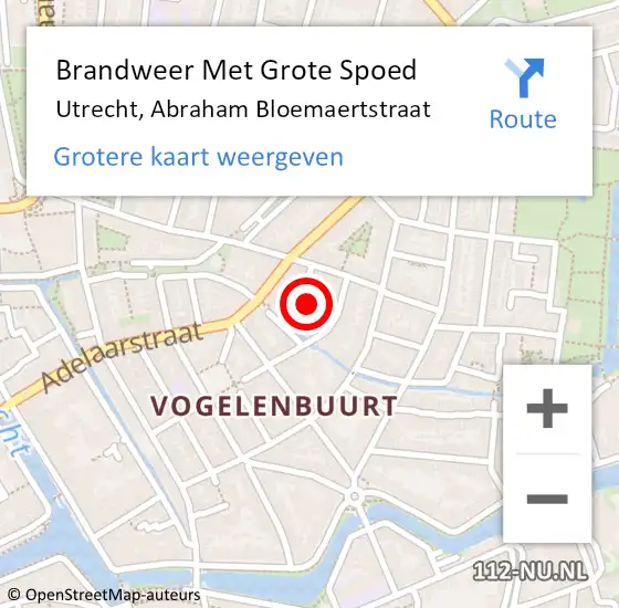 Locatie op kaart van de 112 melding: Brandweer Met Grote Spoed Naar Utrecht, Abraham Bloemaertstraat op 6 augustus 2024 11:05