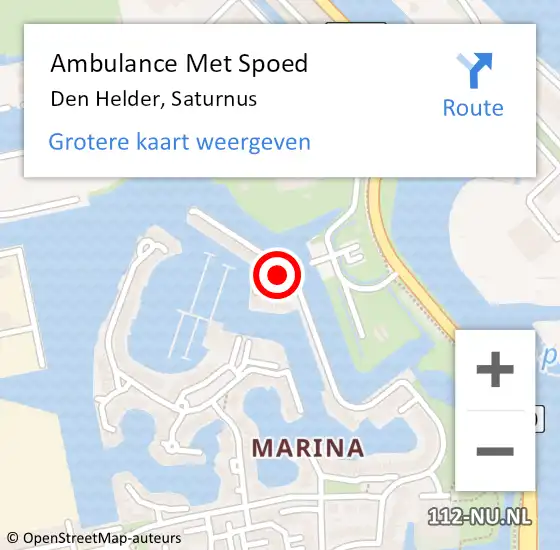 Locatie op kaart van de 112 melding: Ambulance Met Spoed Naar Den Helder, Saturnus op 6 augustus 2024 11:14