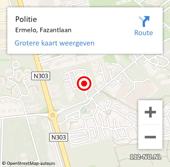 Locatie op kaart van de 112 melding: Politie Ermelo, Fazantlaan op 6 augustus 2024 11:35