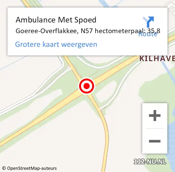 Locatie op kaart van de 112 melding: Ambulance Met Spoed Naar Goeree-Overflakkee, N57 hectometerpaal: 35,8 op 6 augustus 2024 11:40