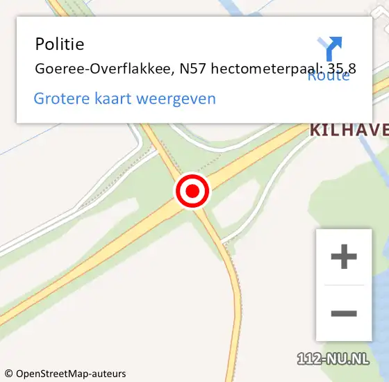 Locatie op kaart van de 112 melding: Politie Goeree-Overflakkee, N57 hectometerpaal: 35,8 op 6 augustus 2024 11:41