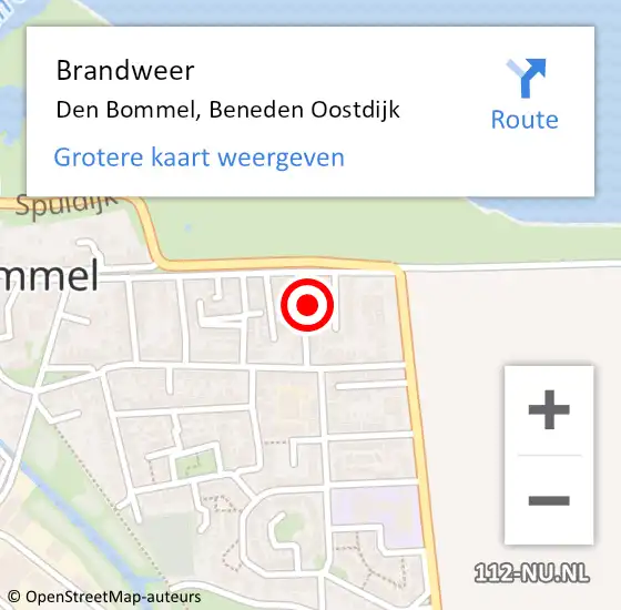 Locatie op kaart van de 112 melding: Brandweer Den Bommel, Beneden Oostdijk op 6 augustus 2024 11:50