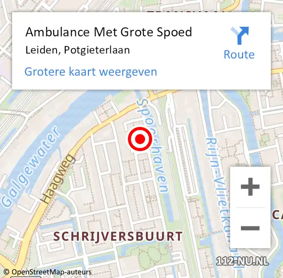 Locatie op kaart van de 112 melding: Ambulance Met Grote Spoed Naar Leiden, Potgieterlaan op 6 augustus 2024 11:53