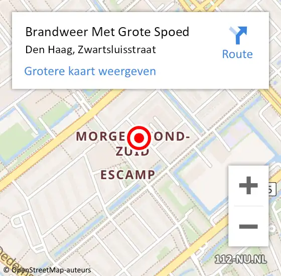 Locatie op kaart van de 112 melding: Brandweer Met Grote Spoed Naar Den Haag, Zwartsluisstraat op 6 augustus 2024 11:57