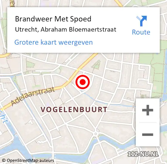 Locatie op kaart van de 112 melding: Brandweer Met Spoed Naar Utrecht, Abraham Bloemaertstraat op 6 augustus 2024 12:01