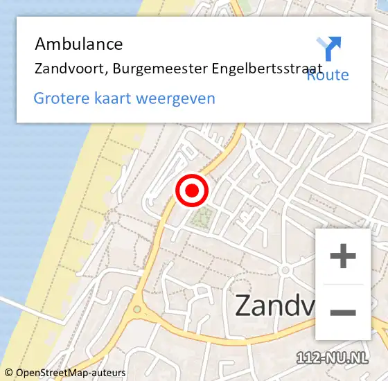 Locatie op kaart van de 112 melding: Ambulance Zandvoort, Burgemeester Engelbertsstraat op 6 augustus 2024 12:04