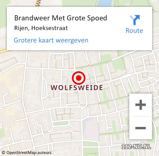 Locatie op kaart van de 112 melding: Brandweer Met Grote Spoed Naar Rijen, Hoeksestraat op 6 augustus 2024 12:11