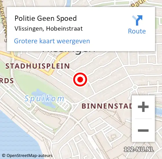 Locatie op kaart van de 112 melding: Politie Geen Spoed Naar Vlissingen, Hobeinstraat op 6 augustus 2024 12:17