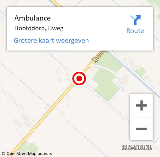 Locatie op kaart van de 112 melding: Ambulance Hoofddorp, IJweg op 6 augustus 2024 12:18