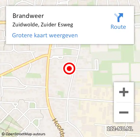 Locatie op kaart van de 112 melding: Brandweer Zuidwolde, Zuider Esweg op 6 augustus 2024 12:21