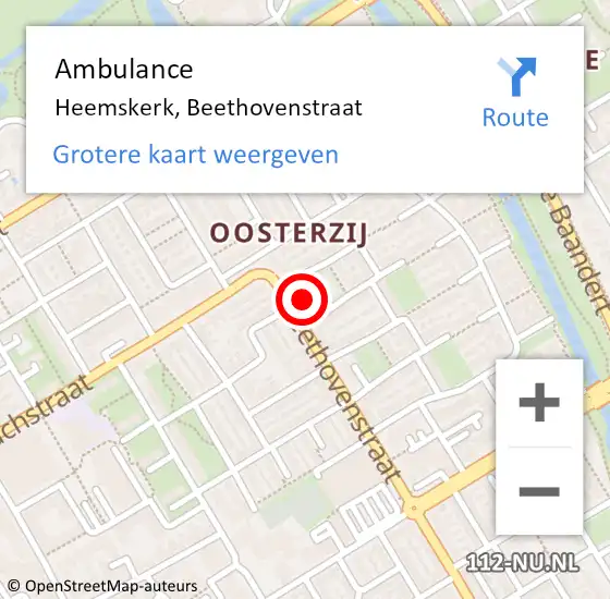 Locatie op kaart van de 112 melding: Ambulance Heemskerk, Beethovenstraat op 6 augustus 2024 12:23