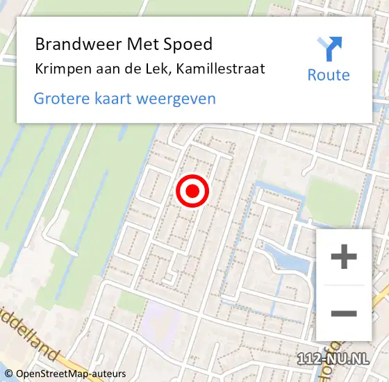 Locatie op kaart van de 112 melding: Brandweer Met Spoed Naar Krimpen aan de Lek, Kamillestraat op 6 augustus 2024 12:35