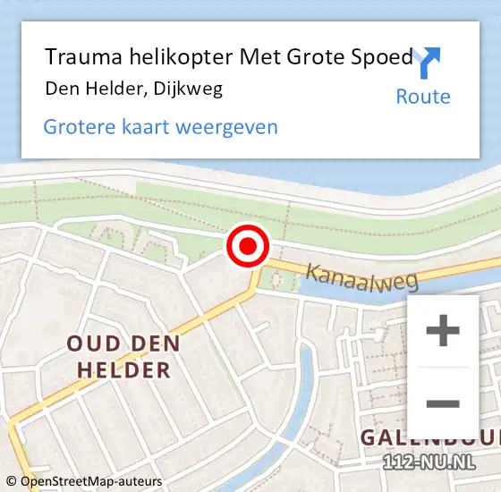 Locatie op kaart van de 112 melding: Trauma helikopter Met Grote Spoed Naar Den Helder, Dijkweg op 6 augustus 2024 12:38