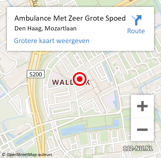 Locatie op kaart van de 112 melding: Ambulance Met Zeer Grote Spoed Naar Den Haag, Mozartlaan op 6 augustus 2024 12:39