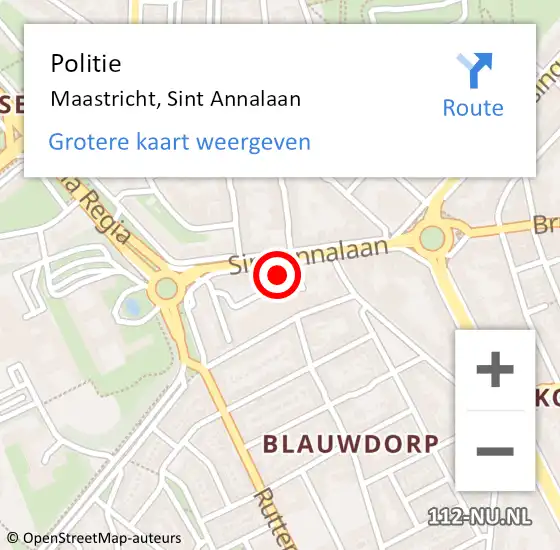 Locatie op kaart van de 112 melding: Politie Maastricht, Sint Annalaan op 6 augustus 2024 12:44