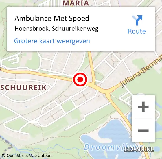 Locatie op kaart van de 112 melding: Ambulance Met Spoed Naar Hoensbroek, Schuureikenweg op 6 augustus 2024 12:46