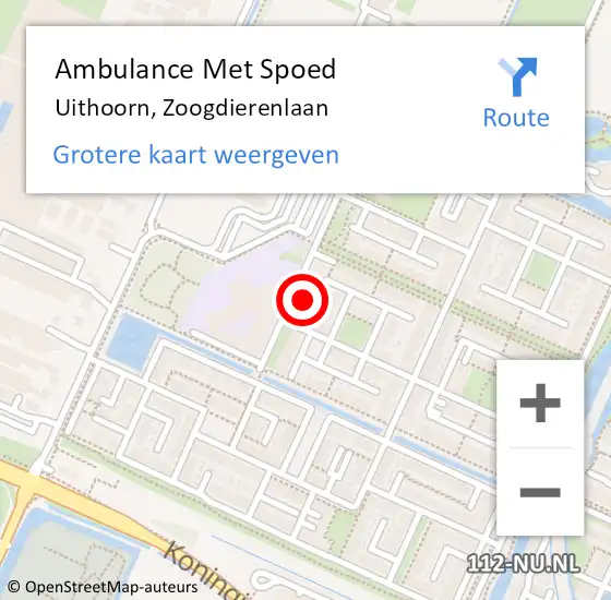 Locatie op kaart van de 112 melding: Ambulance Met Spoed Naar Uithoorn, Zoogdierenlaan op 6 augustus 2024 13:06