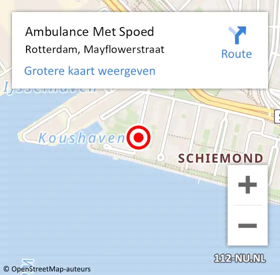 Locatie op kaart van de 112 melding: Ambulance Met Spoed Naar Rotterdam, Mayflowerstraat op 6 augustus 2024 13:13