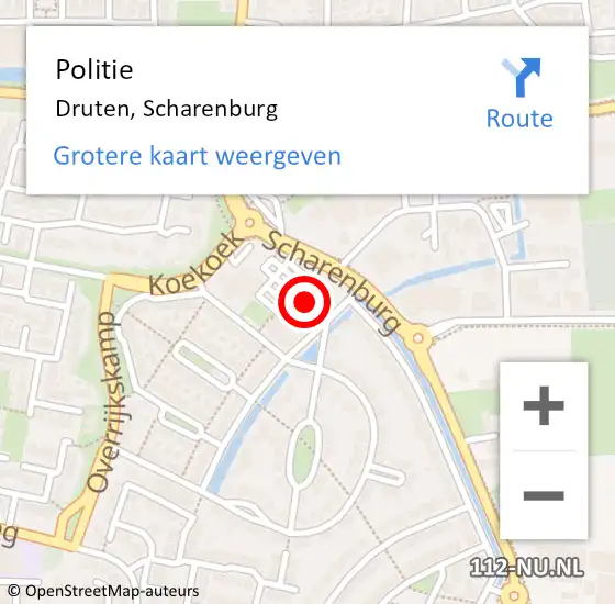 Locatie op kaart van de 112 melding: Politie Druten, Scharenburg op 6 augustus 2024 13:15