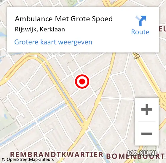 Locatie op kaart van de 112 melding: Ambulance Met Grote Spoed Naar Rijswijk, Kerklaan op 6 augustus 2024 13:21