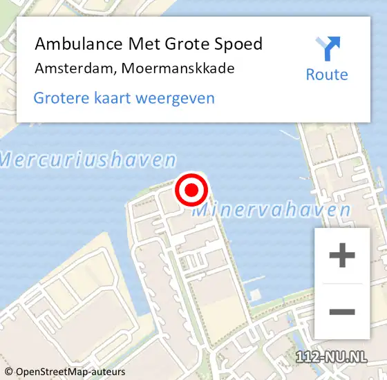 Locatie op kaart van de 112 melding: Ambulance Met Grote Spoed Naar Amsterdam, Moermanskkade op 6 augustus 2024 13:27