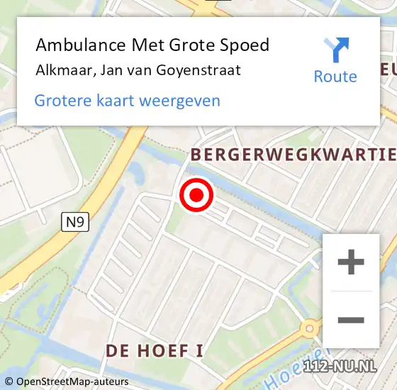 Locatie op kaart van de 112 melding: Ambulance Met Grote Spoed Naar Alkmaar, Jan van Goyenstraat op 6 augustus 2024 13:30