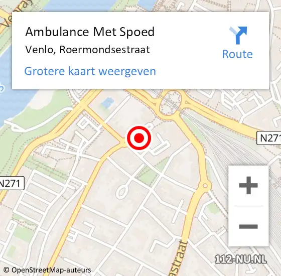 Locatie op kaart van de 112 melding: Ambulance Met Spoed Naar Venlo, Roermondsestraat op 6 augustus 2024 13:35