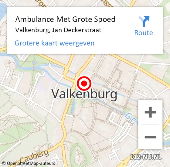 Locatie op kaart van de 112 melding: Ambulance Met Grote Spoed Naar Valkenburg, Jan Deckerstraat op 6 augustus 2024 13:41