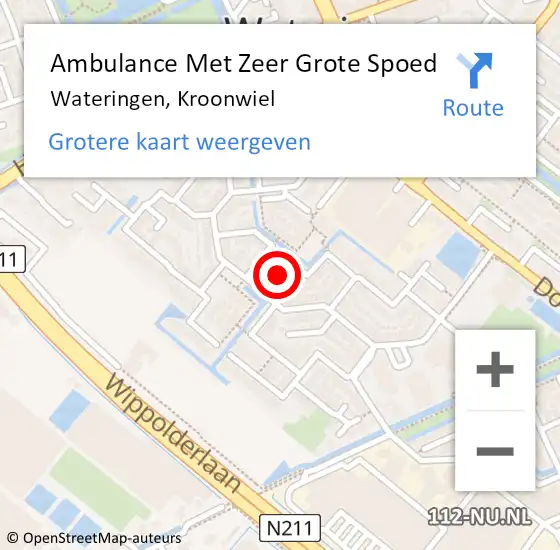 Locatie op kaart van de 112 melding: Ambulance Met Zeer Grote Spoed Naar Wateringen, Kroonwiel op 6 augustus 2024 13:41