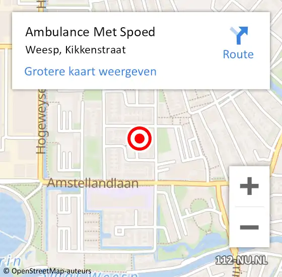 Locatie op kaart van de 112 melding: Ambulance Met Spoed Naar Weesp, Kikkenstraat op 6 augustus 2024 13:48