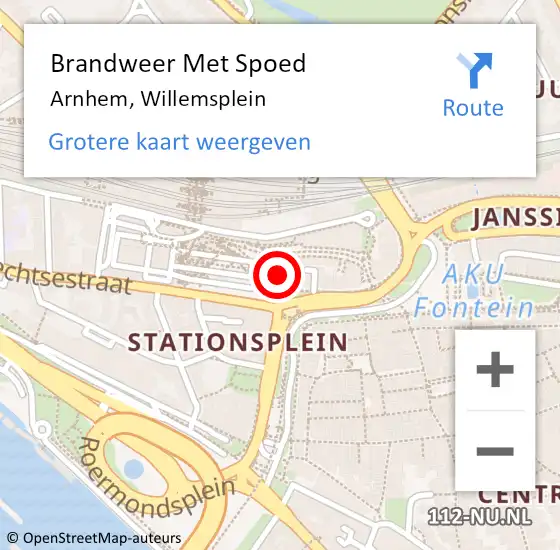 Locatie op kaart van de 112 melding: Brandweer Met Spoed Naar Arnhem, Willemsplein op 6 augustus 2024 13:50