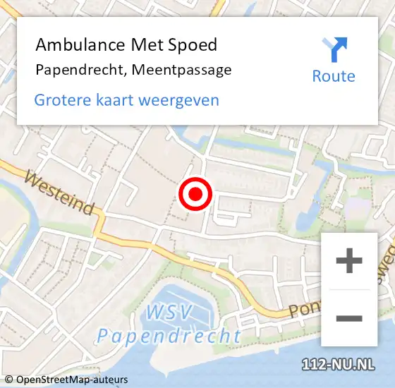 Locatie op kaart van de 112 melding: Ambulance Met Spoed Naar Papendrecht, Meentpassage op 6 augustus 2024 13:51