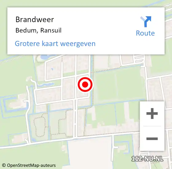 Locatie op kaart van de 112 melding: Brandweer Bedum, Ransuil op 6 augustus 2024 14:09